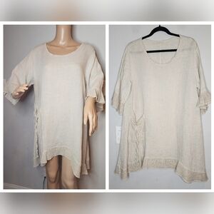 Beige Linen Cotton Tunic Ruffle Trim Estimated Size M Boho Lagenlook